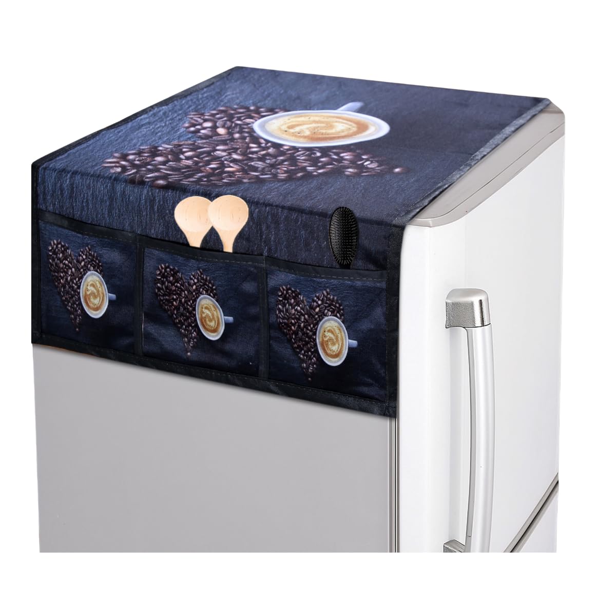 Grisha Home Digital Printed Fridge Top Cover/Refrigerator Cover With 6 Utility Pockets Durable & Dustproof, Easy Clean Protector for Refrigerator Top (Black, 53 x 99 Cm ) Grisha Home Digital Printed Fridge Top Cover/Refrigerator Cover With 6 Utility Pockets Durable & Dustproof, Easy Clean Protector for Refrigerator Top (Black, 53 x 99 Cm )