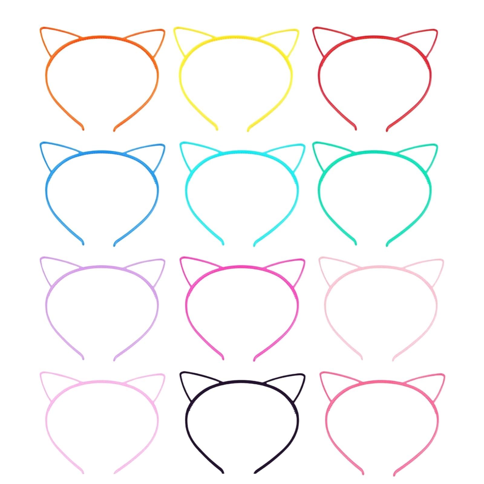 LHQYKHOZ 12Pcs Colourful Plastic Cat Ear Headbands, Cute Hair Accessories for Halloween Easter Party Makeup Cosplay Costume