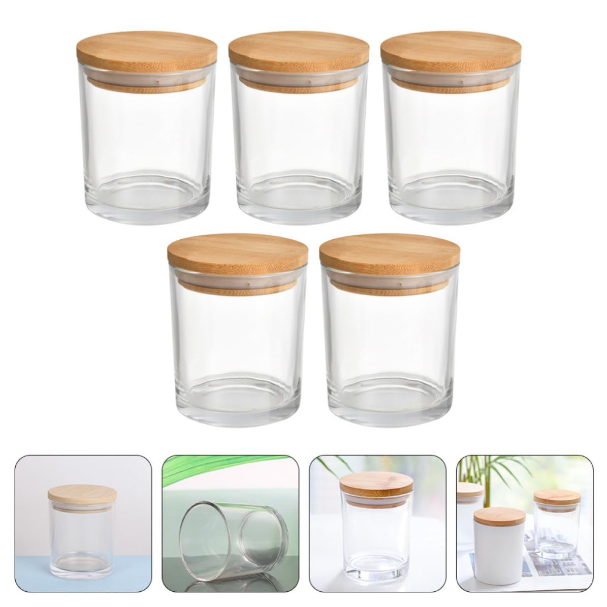 Tofficu Leere Glaskerzengläser Praktische und Verschlossene Vorratsgläser mit Deckel aus Glas 5 Stück für Gewürze oder Dekorative Aromatherapie Kerzen im Zuhause