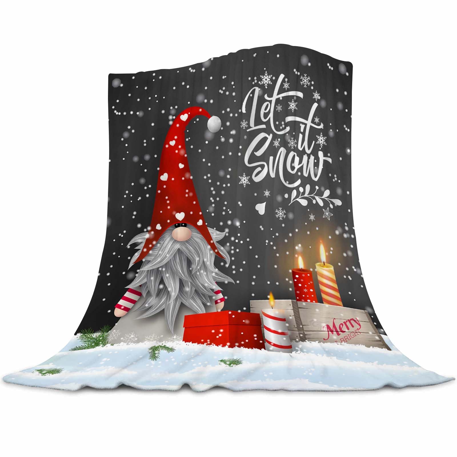 Weihnachts-Überwurfdecke Mit Zwerg-Motiv – Warme Flanelldecke Für Sofa & Bett, Weich & Pflegeleicht