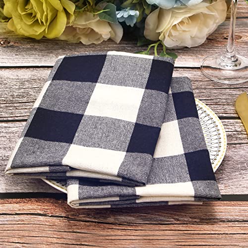 Image of Cotton Cloth Napkins Set of 4, 20 x 20 Inches, Buffalo Plaid Washable Dinner Napkins, Farmhouse Style, Reusable Check Napkins for Restaurants, Party, Weddings and Holidays,Dark Navy Blue and Cream