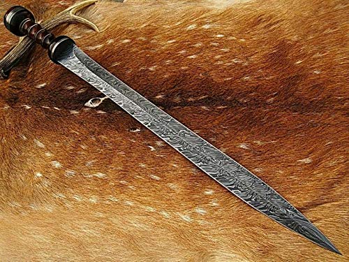 WAZ Sword ! Damascus Sword ! Custom Handmade Damascus Viking Sword ! Hunting Sword Outdoor Sword ! with Leather Sheath