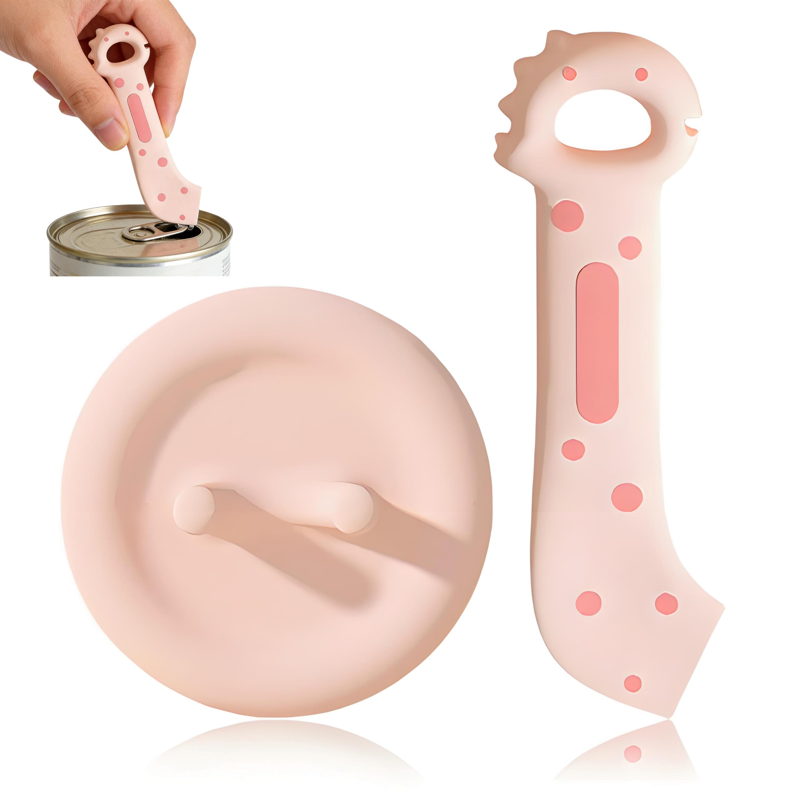 totnwrooye Cat Food Spoon and Can Tin Lid Set, Reusable Cat Paw Pet Foods Can Opener for Wet or Dry Food, Cute Silicone Spatula and Cover for Cats, Dogs, Pink