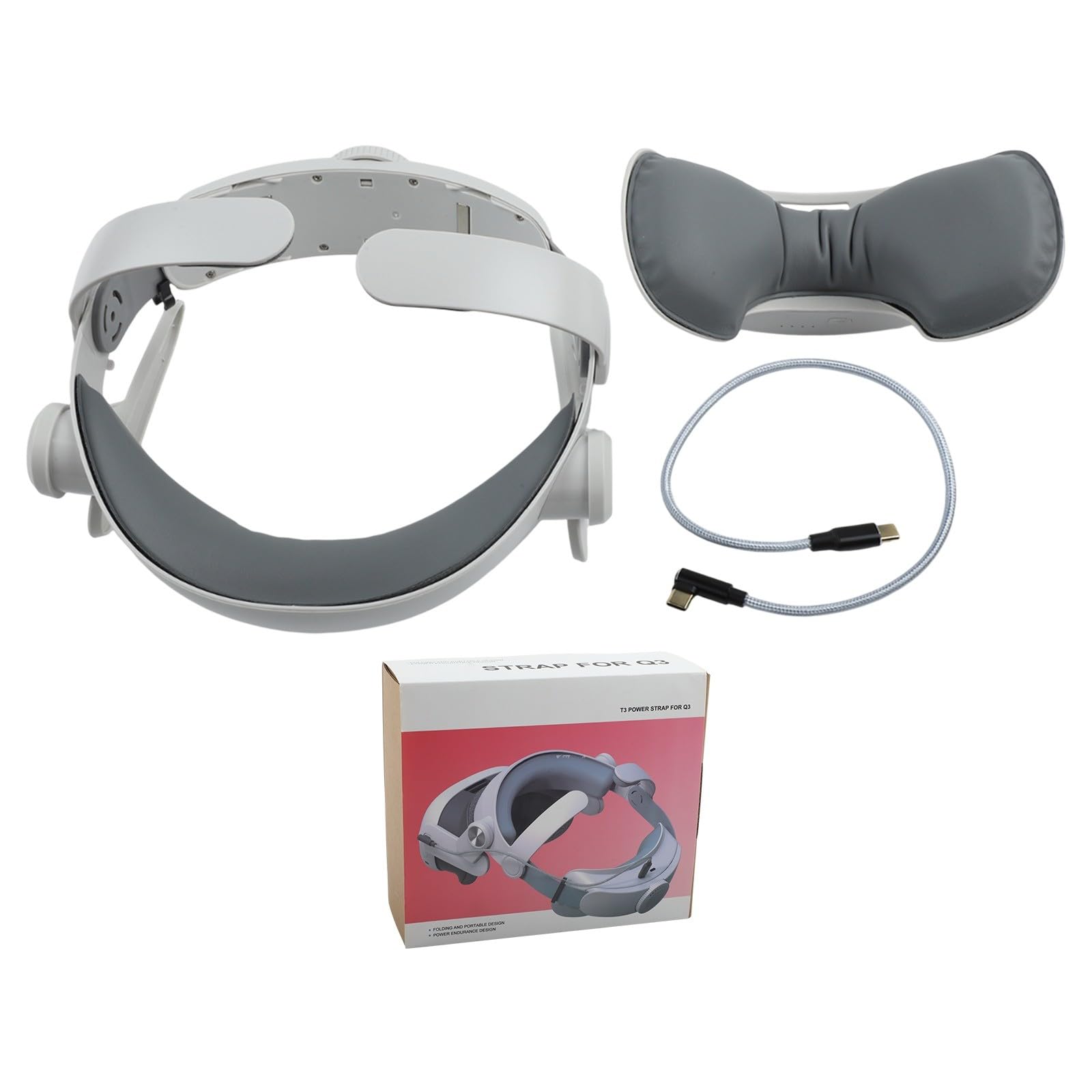 Sangle de tête pour Meta Quest 3/3S avec batterie intégrée, autonomie prolongée de 3 heures, double charge rapide, ajustement confortable pour de longues sessions de jeu, alimentation T300