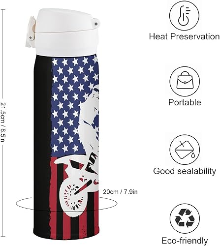 Miniatura 2 de Dirt Bike Motocross Supercross - Botella aislada de acero inoxidable con la bandera de Estados Unidos, a prueba de fugas, taza de café de viaje para