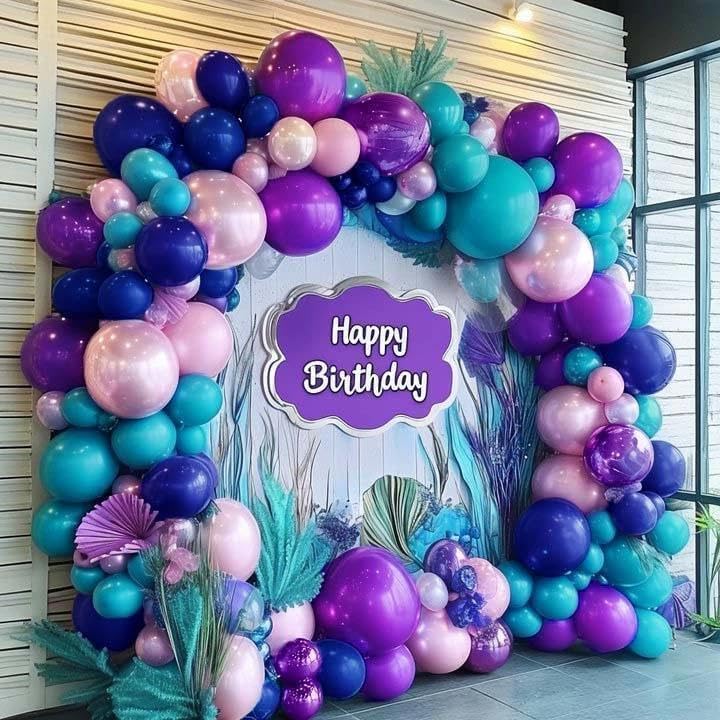 Image of Purple and Blue Balloons Teal Pink Balloon Garland Arch Kit for Birthday Baby Shower Mermaid Stitches Under The Sea Encanto Villain Ocean Luau Birthday Baby Shower Party Decorations