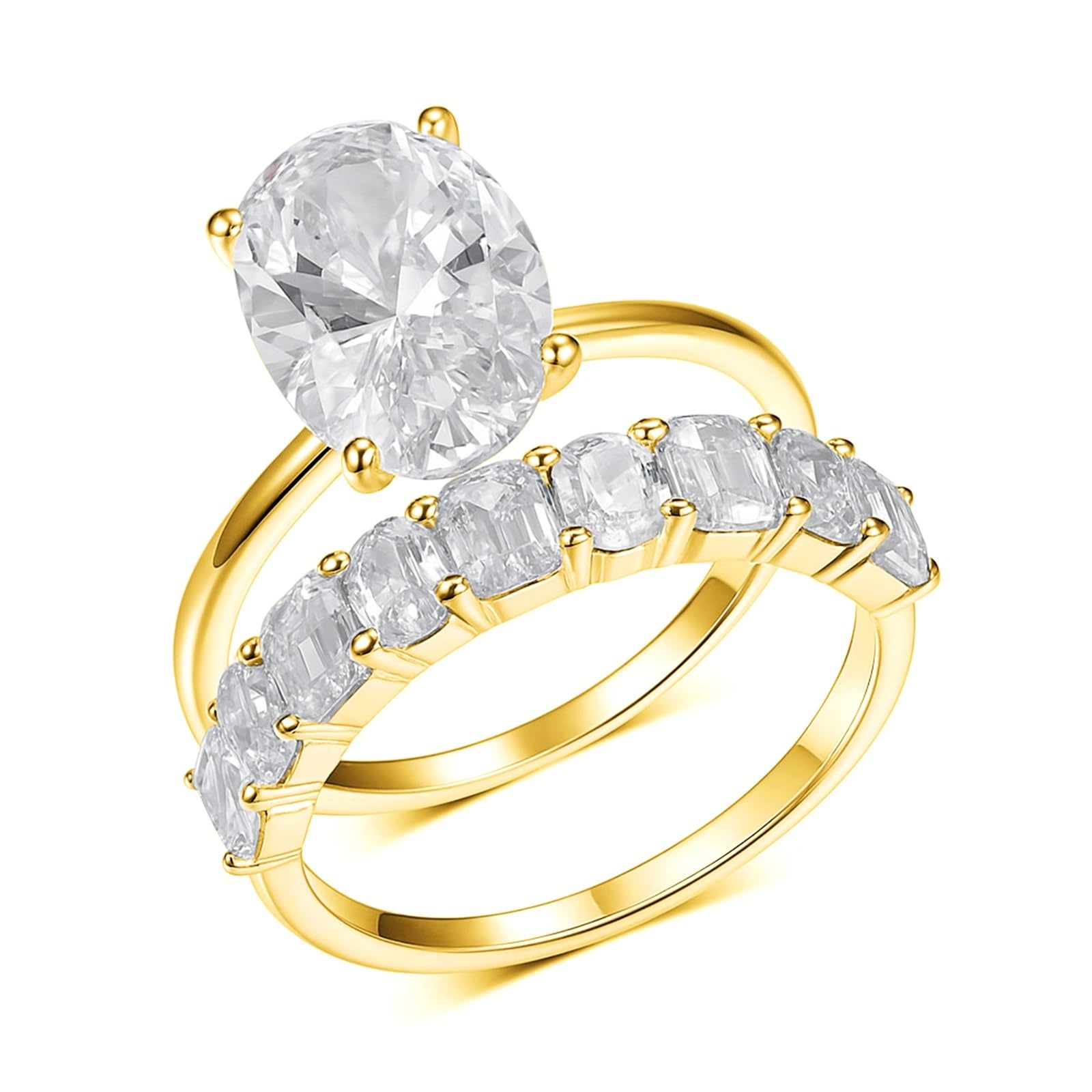 Pierścionek zaręczynowy, złoty moissanite, pierścionek damski, białe złoto, 2 sztuki, z moissanitem 4,5 ct, możliwość układania w stos, prawdziwe złoto