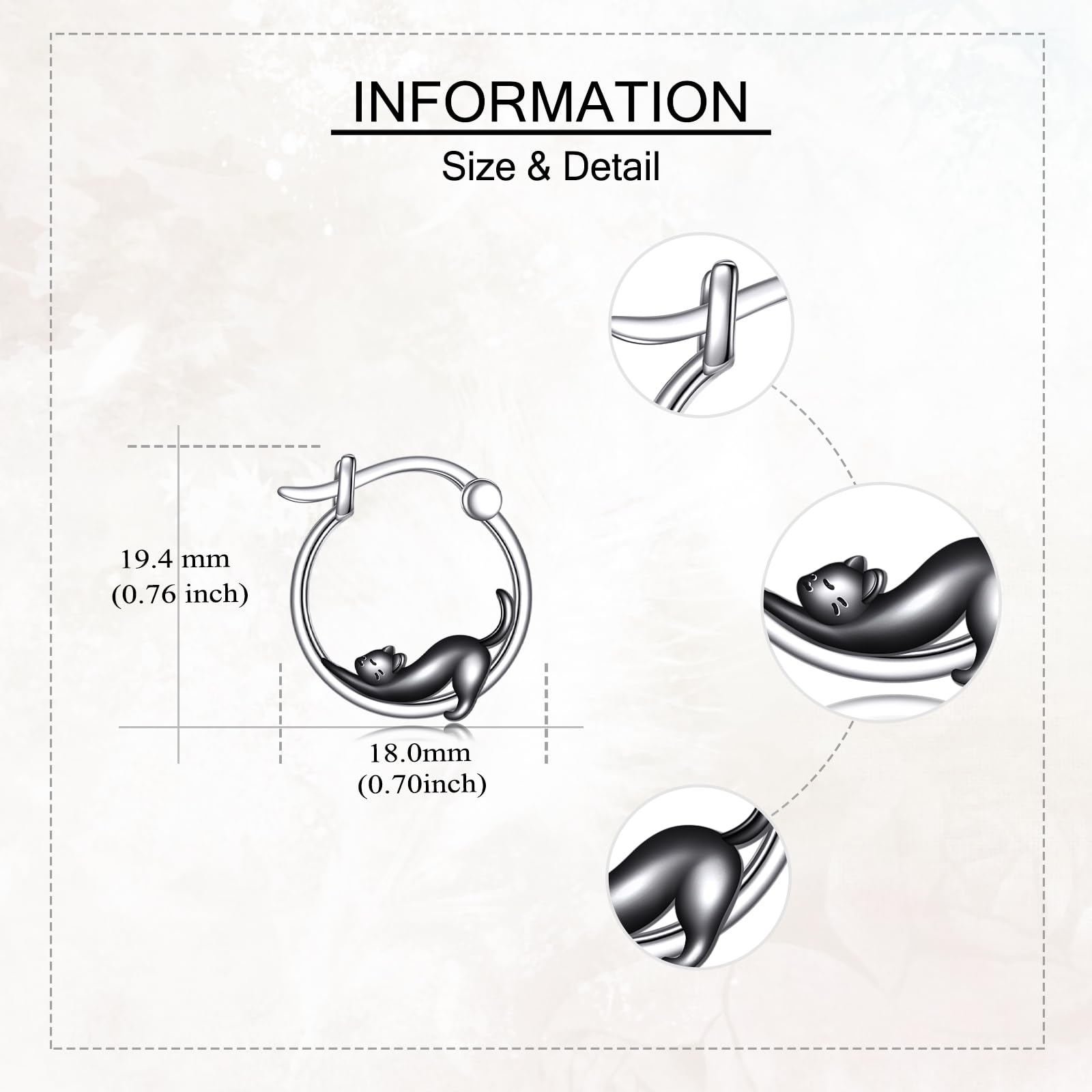 Orecchini a cerchio in argento Sterling 925 con gatto nero – graziosi orecchini con piccoli animali – regalo per donne che amano i gatti