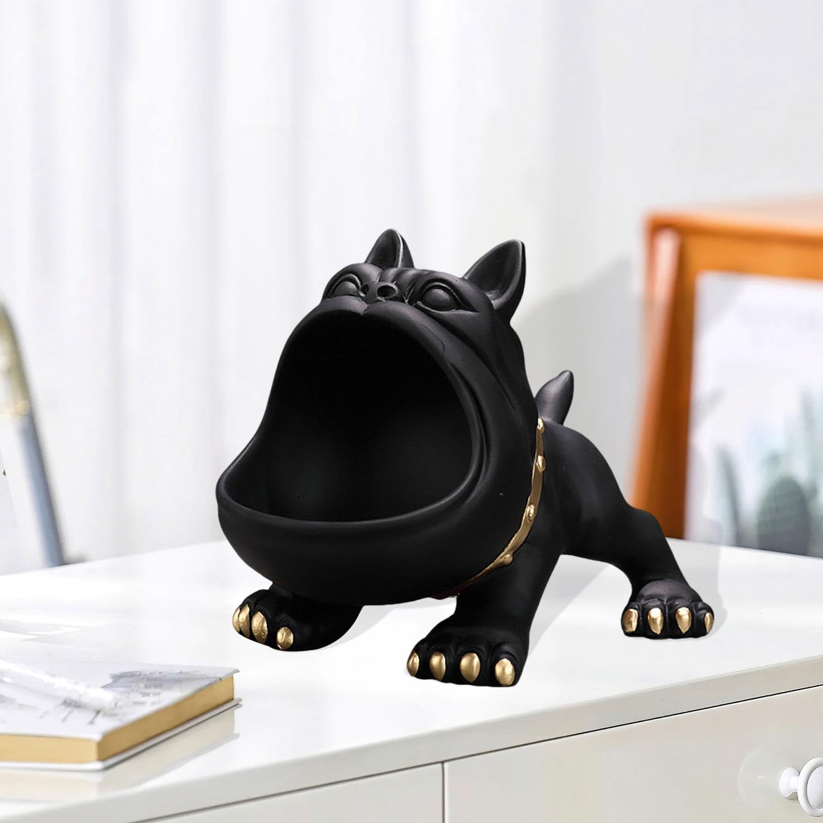 Hundestatue, Schreibtischzubehör, Tier-Schlüsselschale für Zuhause oder Büro, dekorativer Schreibtisch-Organizer in Beige