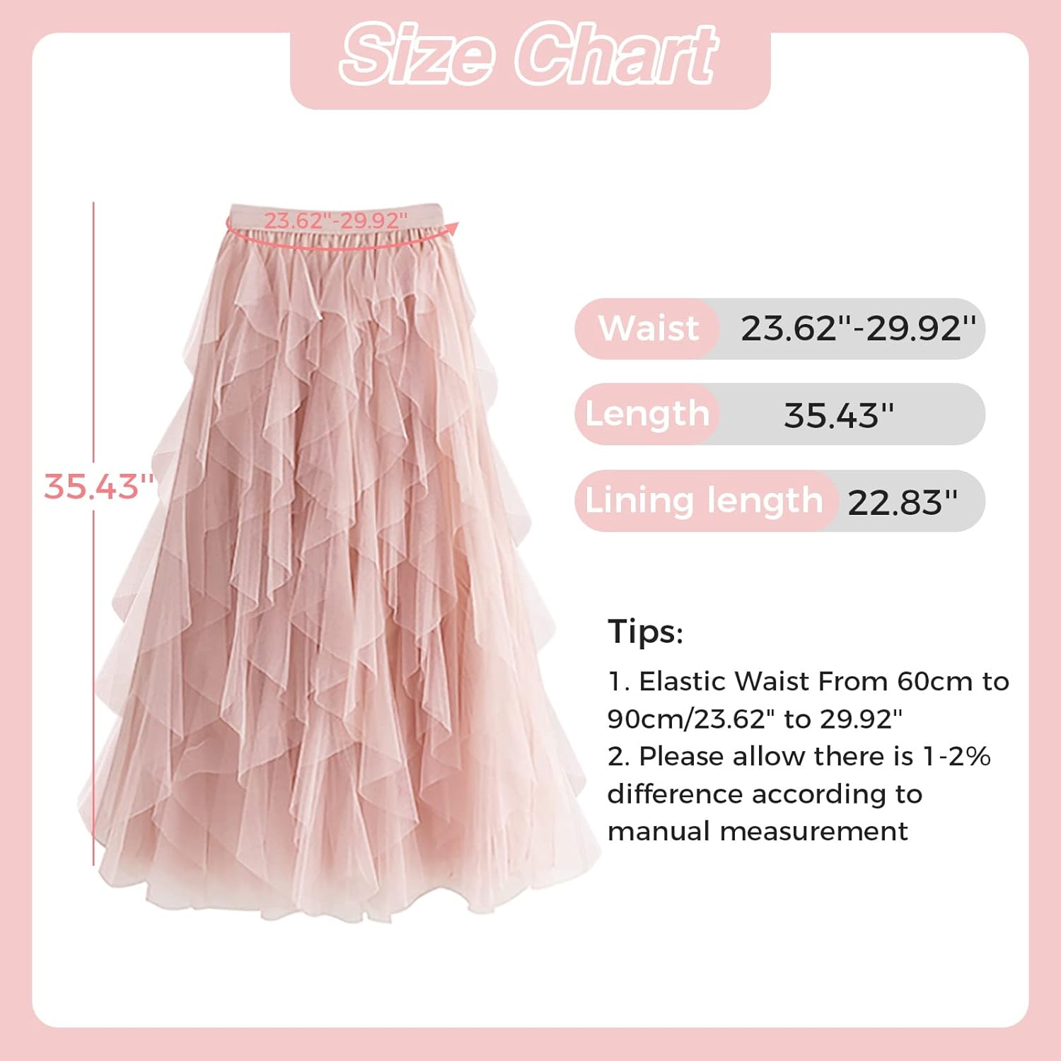 Tulle Skirts for Women Long Length Tutu Fairy Tiered Skirt A Line Mesh Elastic Waist Skirts - Image 6
