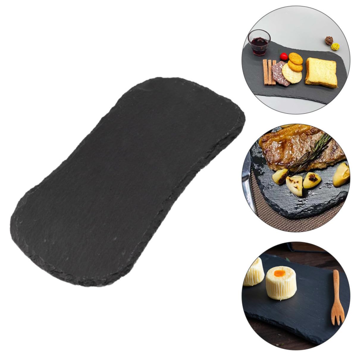 SOLUSTRE Platos de Comida Multiusos de Pizarra Negra Forma de Riñón, Bandeja para Frutas y Aperitivos Adecuado para Servir Invitados y Charcutería