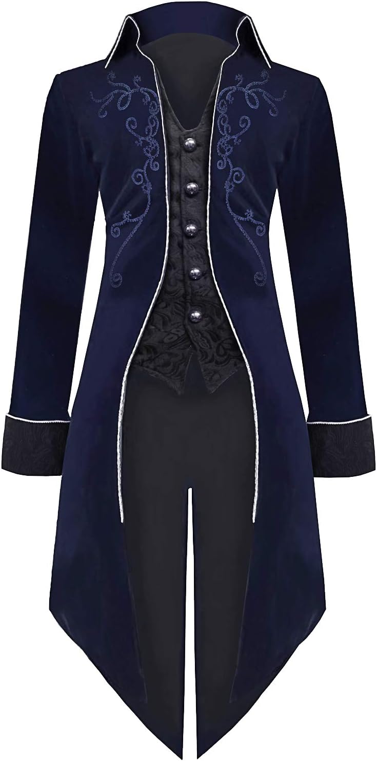 Medieval Steampunk Tailcoat Halloween Costumes for Men, Renaissance Pirate Vampire Gothic Jackets Vintage Warlock Frock Coat