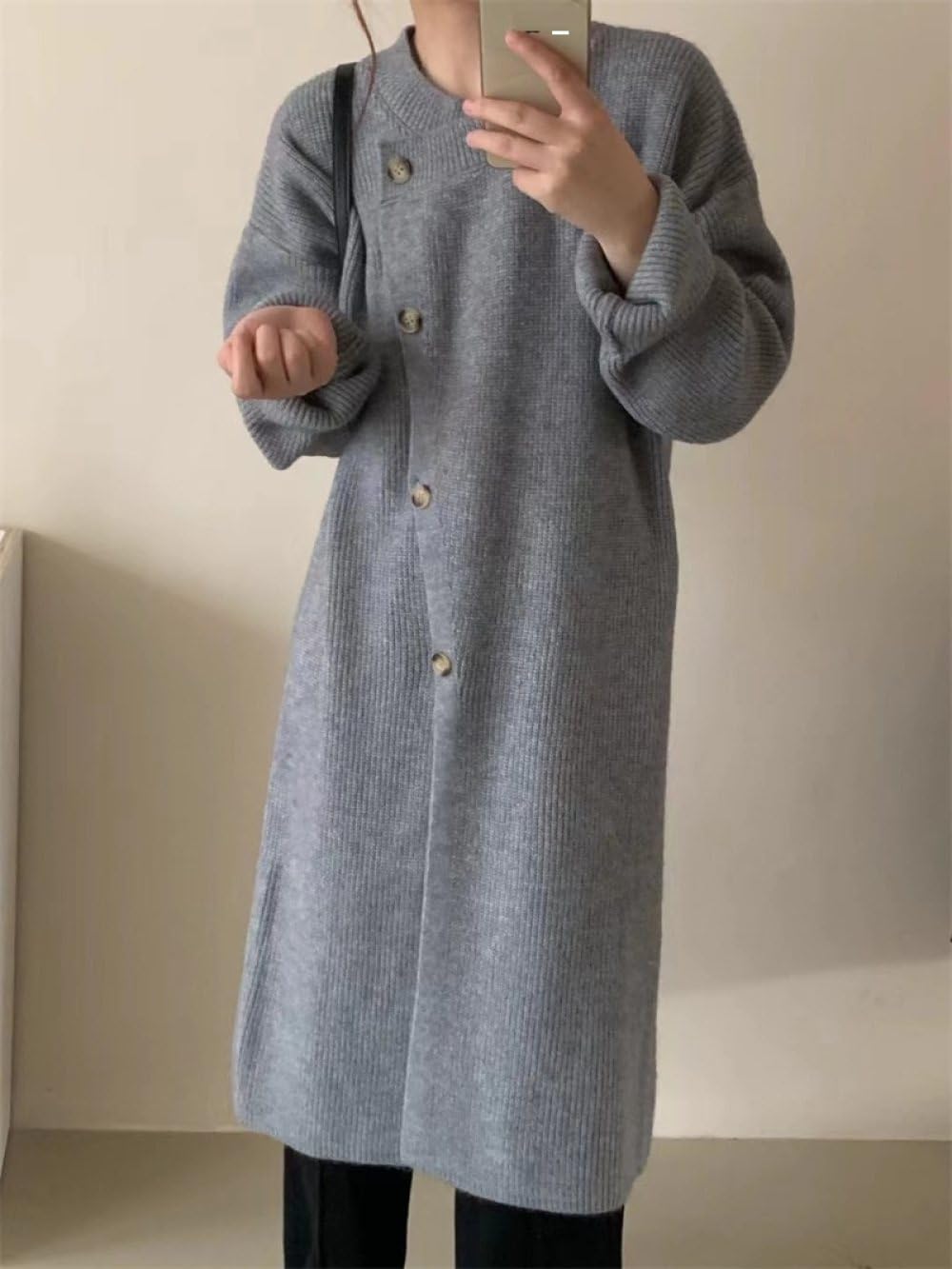 Cardigans Largos Para Mujer,Cárdigan Largo De Punto Acanalado Botones Delanteros Abiertos Suéter De Cuello Redondo Para Mujer Abrigo Otoño Invierno Elegante Chaqueta De Punto Asimétrica Suéter