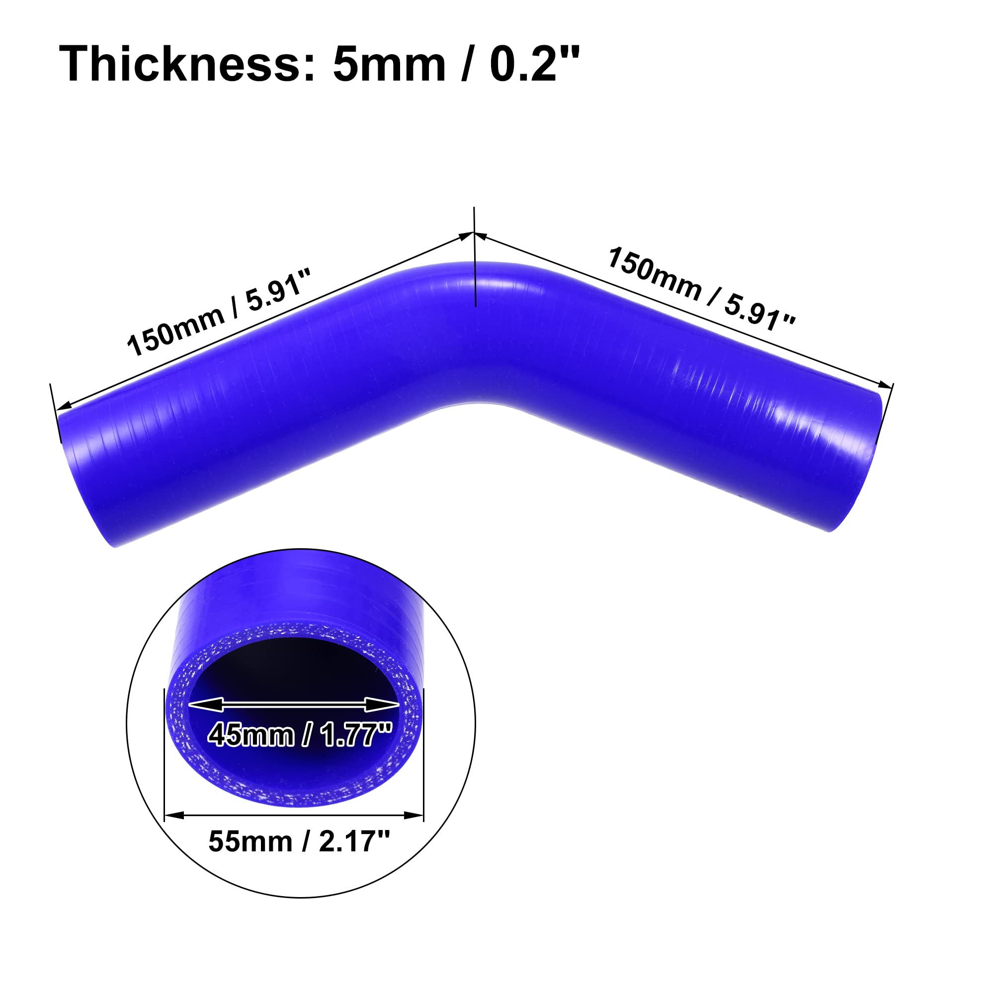 A ABSOPRO Manguera De Silicona 45 Grados 1Pc Para Intercooler Turbo | Grosor 5Mm, Diámetro Interior 45Mm, Diámetro Exterior 55Mm, Longitud 150Mm, Temperatura De Trabajo -60°C A 300°C, Universal