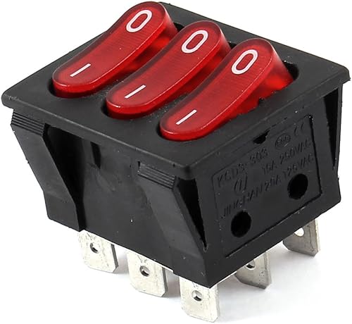 IIVVERR Luz roja 9P tres SPST interruptor basculante de encendidoapagado AC 250V15A 125V20A (luz roja 9P tres SPST interruptor de bote oscilante de