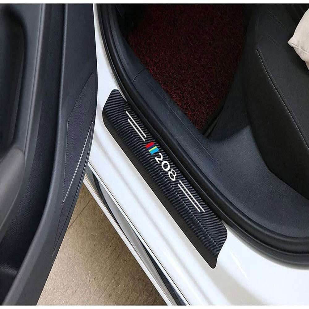 4 Pcs Car Door Sill Protector Universal 3d Carbon Fiber Scuff