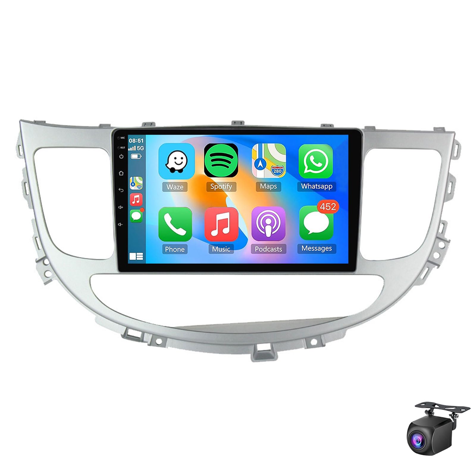 Android 15 Car Stereo Hyun-dai Genesis 2008-2013 With Wireless CarPlay And Android Auto,9 Inch Touch Screen Car Radio With Mirror Link/1080P/EQ/WiFi/SWC/GPS/Bluetooth AHD Backup Came(Size:4Core 2+32G)