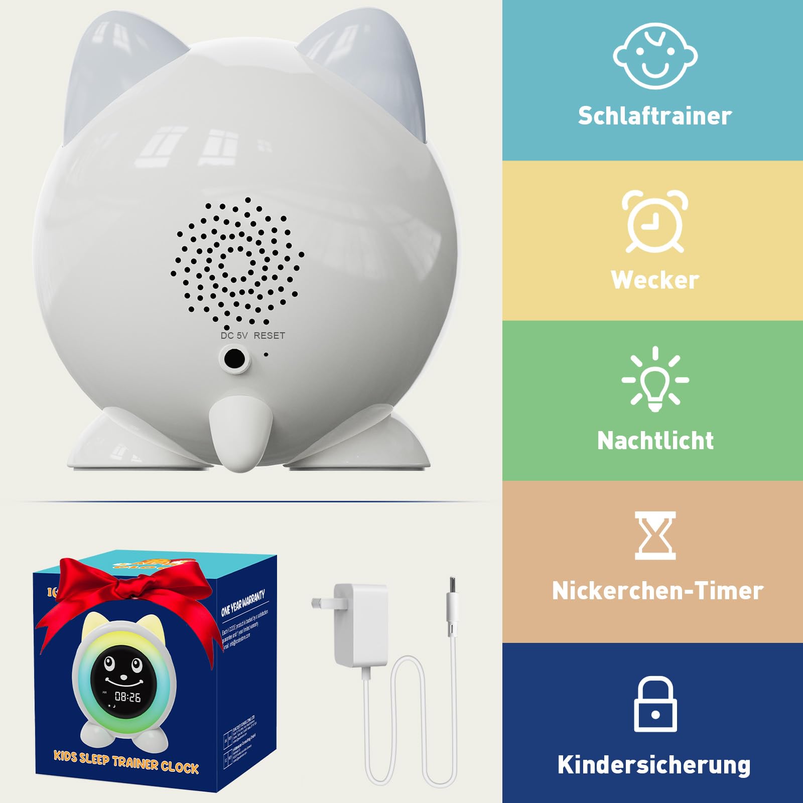 I·CODE Kinderwecker, Schlaftrainer Kinder mit Nachtlicht,Kinder Lichtwecker für Kleinkinder,Lernen von Schlafen und Aufwachen