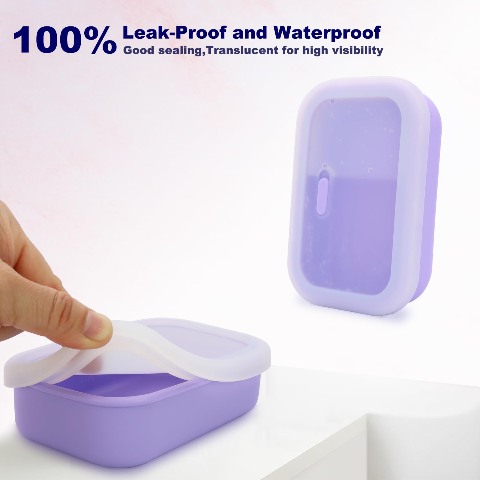 Leak Proof Travel Soap Case,Solid Shampoo Bar Holder, Silicone Soap Container with Draining Layer, Portable Bar Soap Holder for Bathroom, Camping, Gym, Easy to Clean (Purple, Large)