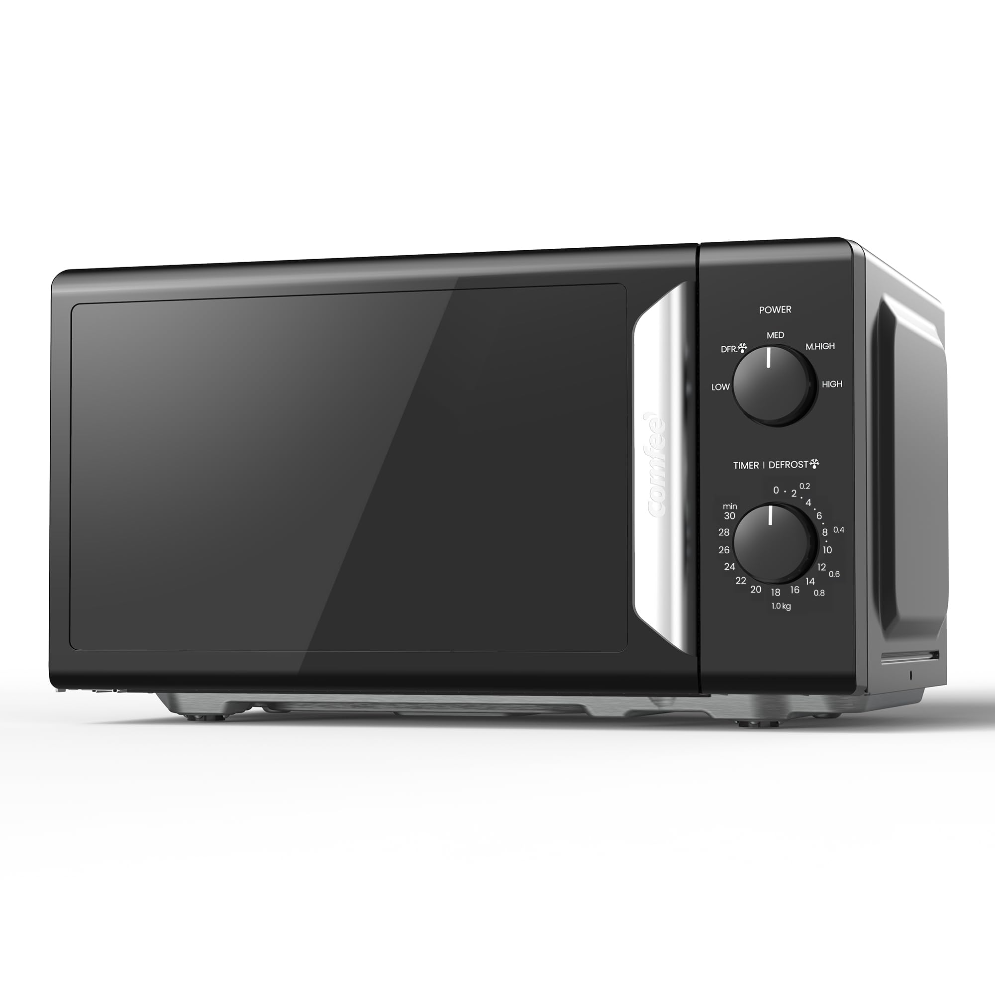 COMFEE' 19L 700W Black and Mirror Mini Microwave Oven, Compact Design, InverTech and Quick Defrost Function, 5 Cooking Power Levels with Kitchen Manual Timer - Mirror Design CMO-MP012ND(MB) — view 9