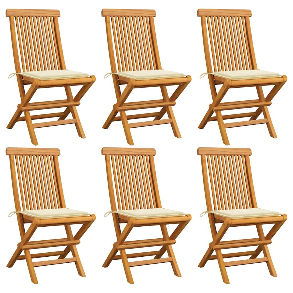 Hothingwell Składane krzesła ogrodowe z litego drewna tekowego z poduszkami w kolorze kremowym, elegancki design, wygodne i lekkie, pojemność 110 kg na siedzisko