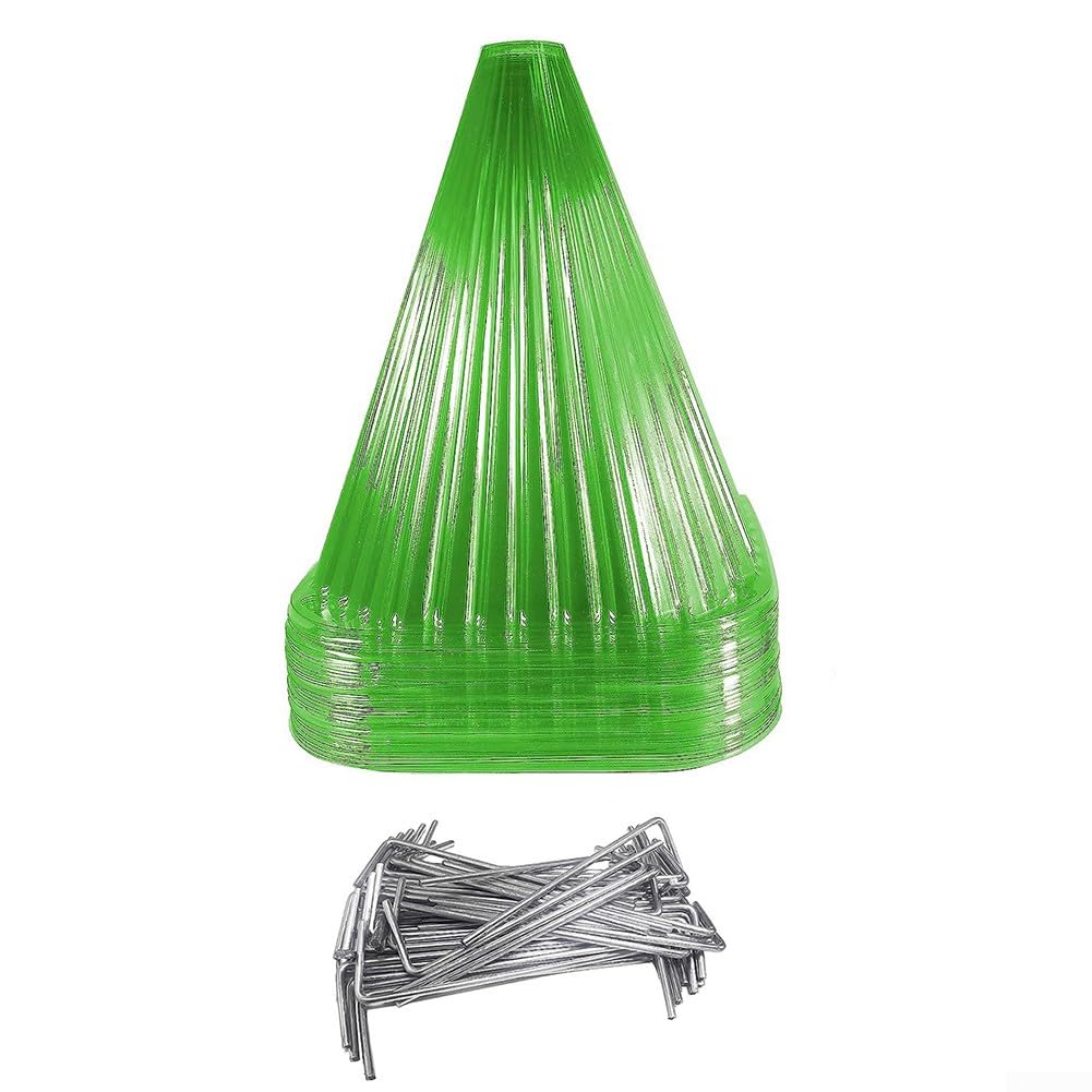 Lot de 10 cloches de protection pour plantes, cloches de jardin, couvercles en plastique, réutilisables à usage carré avec 20 clous