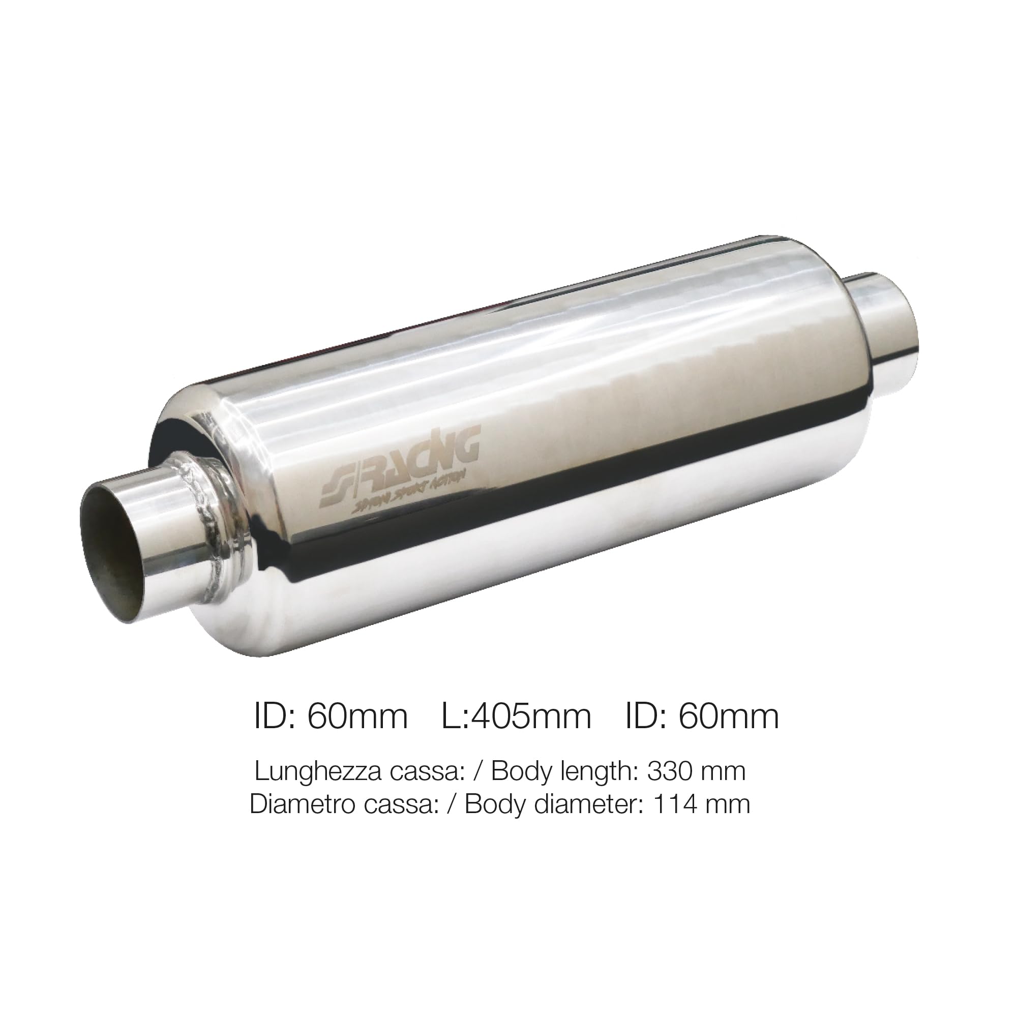 Simoni Racing ESR Custom Muffler Silenziatore Sportivo Universale, Uscita Rotonda Dritta, Silenziatore di Scarico per Auto, Marmitta Dritta per Auto in Inox