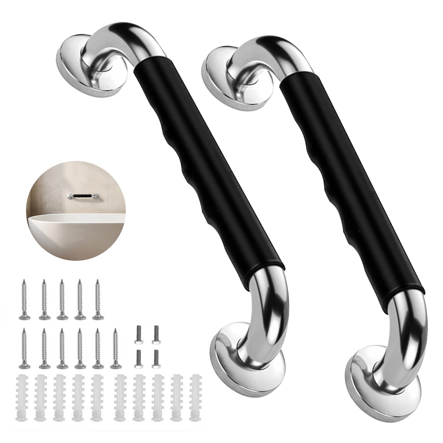 Photo 1 of 2 Pack 16 Inch Grab Bars for Bathtubs and Showers, Anti Slip Handicap Grab Bars for Shower, Safety Bath & Toilet Rail for Elderly Senior, Shower Handle Disability Assist Bathroom Handrail