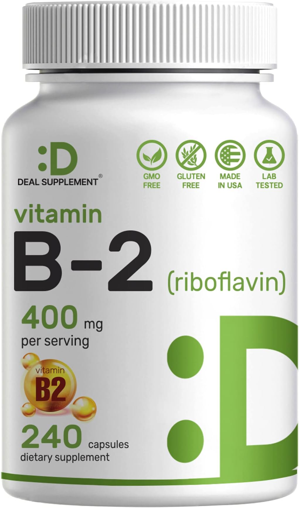 DEAL SUPPLEMENT Vitamin B2 Riboflavin 400 mg, 240 Capsules | Essential B Vitamins | Promotes Healthy Cells & Energy Production – Non-GMO, Third Party Tested