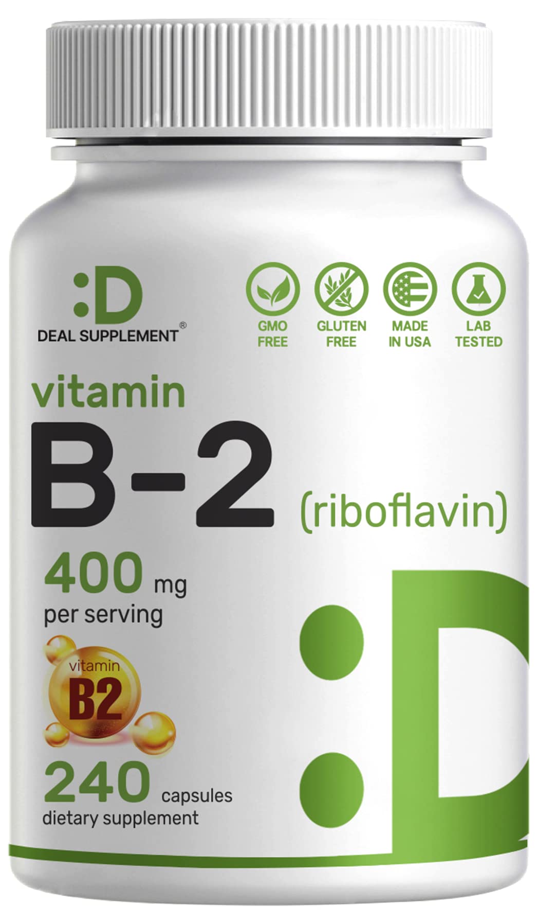 DEAL SUPPLEMENT Vitamin B2 Riboflavin 400 mg, 240 Capsules | Essential B Vitamins | Promotes Healthy Cells & Energy Production – Non-GMO, Third Party Tested