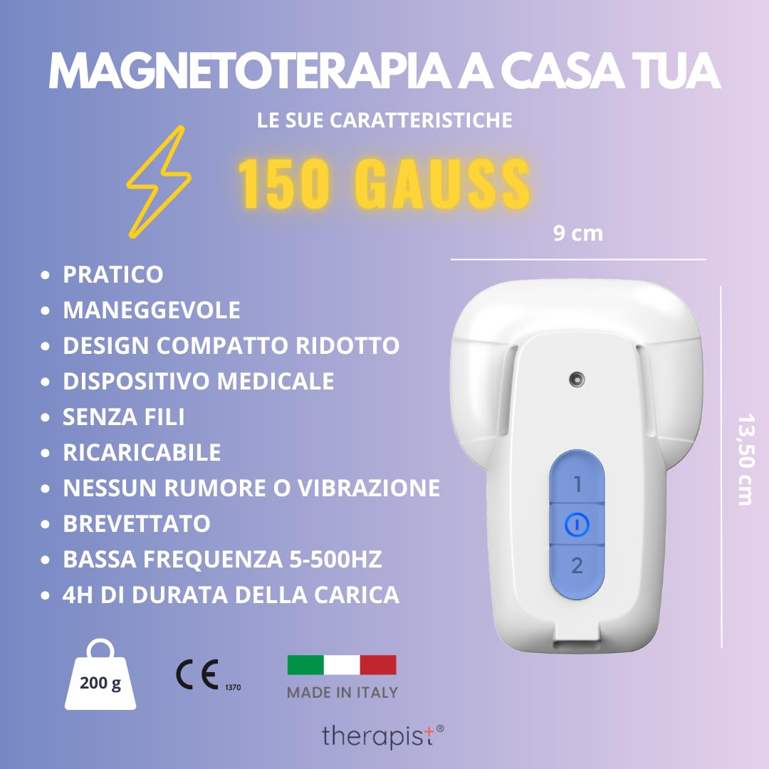 Therapist, magnetoterapia, apparecchio per magnetoterapia portatile e senza fili. Ultra Comodo tra magnetoterapia apparecchi. Bassa frequenza 500 hz, disp. medico CE 1370 detraibile (150 Gauss)