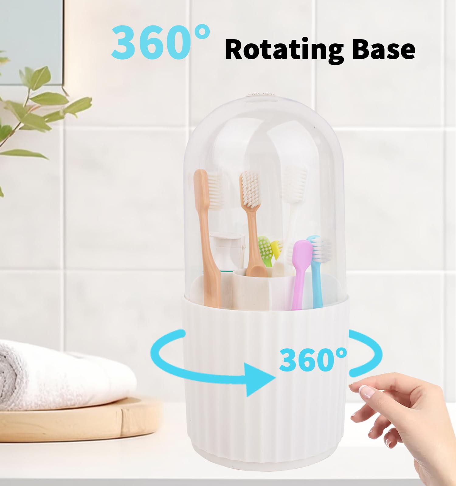 Soportes para cepillos de dientes para baños, soportes giratorios de 5 secciones para cepillos de dientes con tapa, organizador de fregadero de baño, encimera, cepillo de dientes eléctrico y soporte