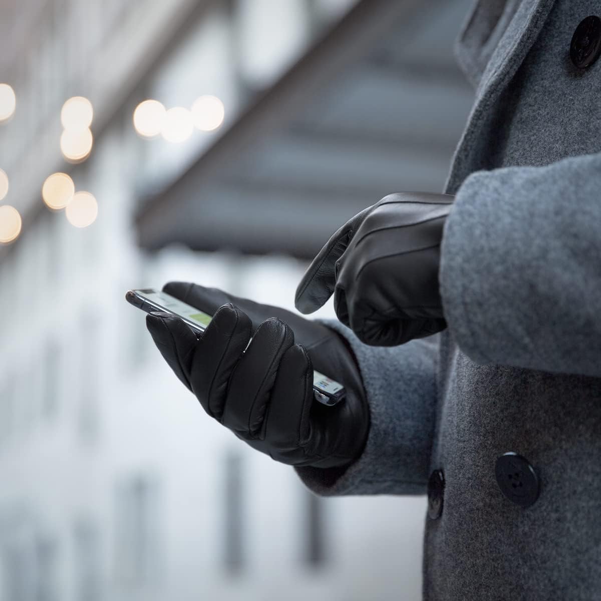 Downholme Touchscreen Leather Cashmere Lined Gloves for Men - Image 5