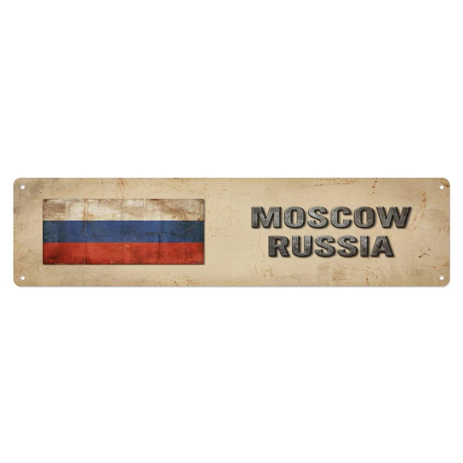 Metal Tin Sign Vintage Moscow Russia Flag Decor Rustic Travel