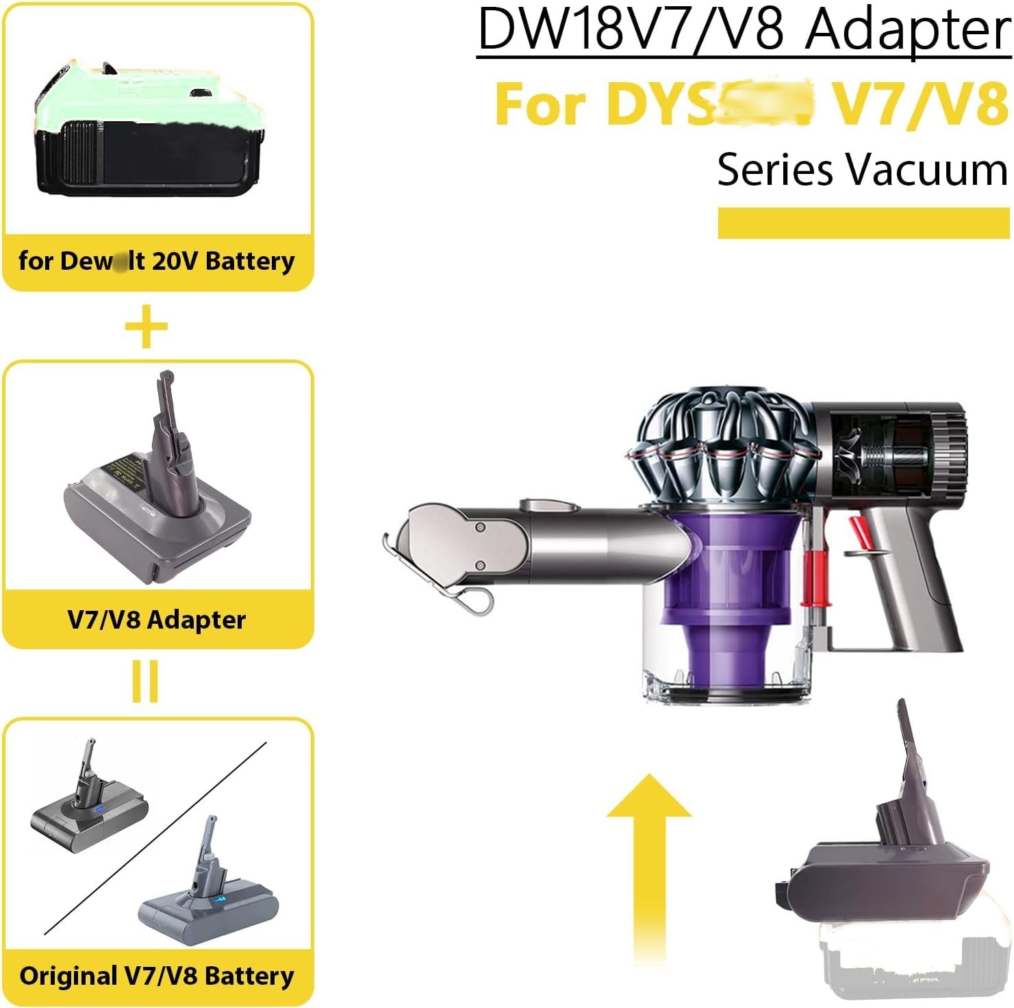 YUHDWRE DW20V7V8 for Dewalt to for Dyson V7 V8 Adapter, Adapter Convert for Dewalt 20V Max Battery to for Dyson V7 V8 Handheld Vacuum Cleaner(Replace for V7 V8 Original Battery)