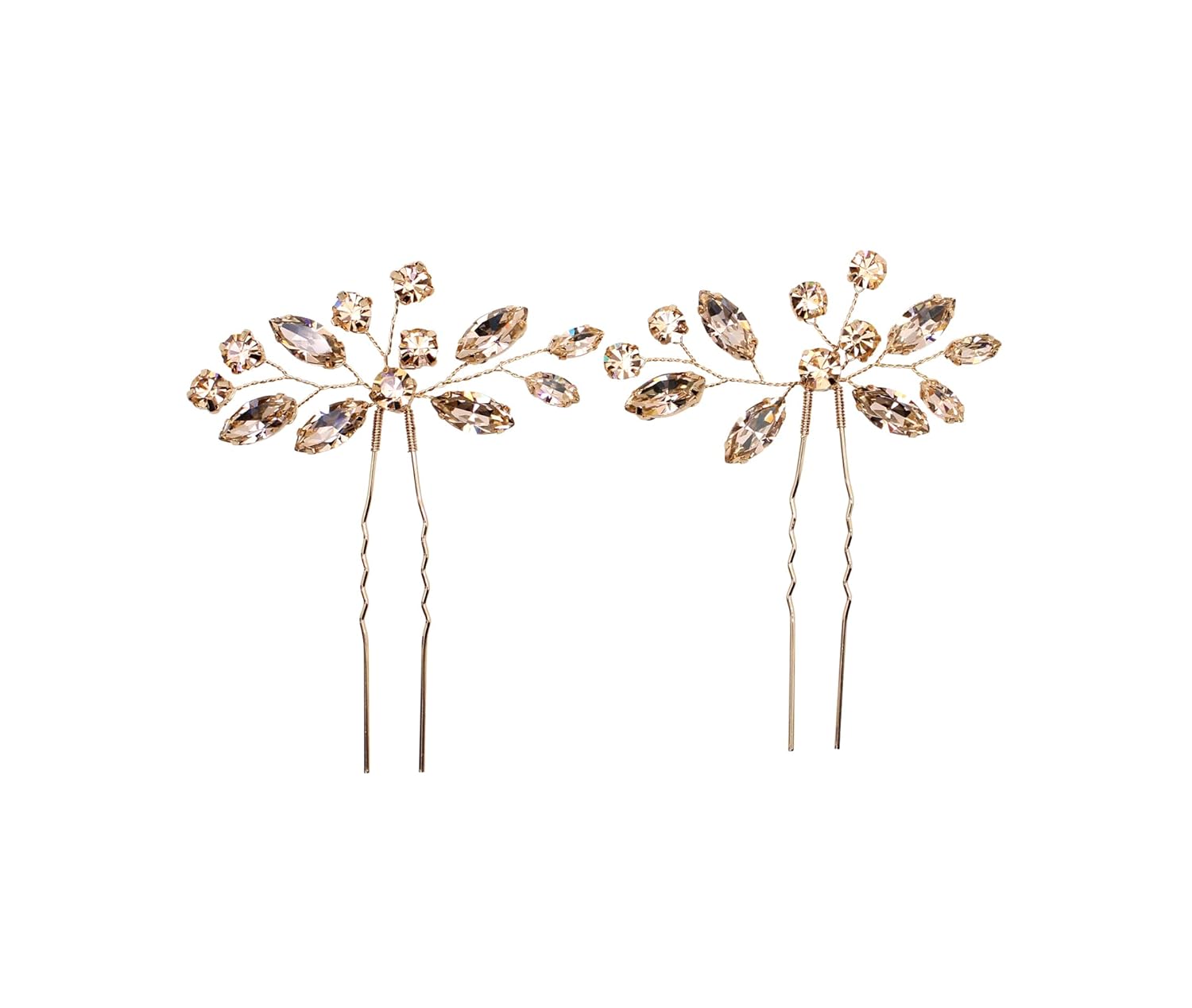 Faship Gorgeous Champagne Rhinestone Crystal Floral Hair Pins Accessories 2 Pcs