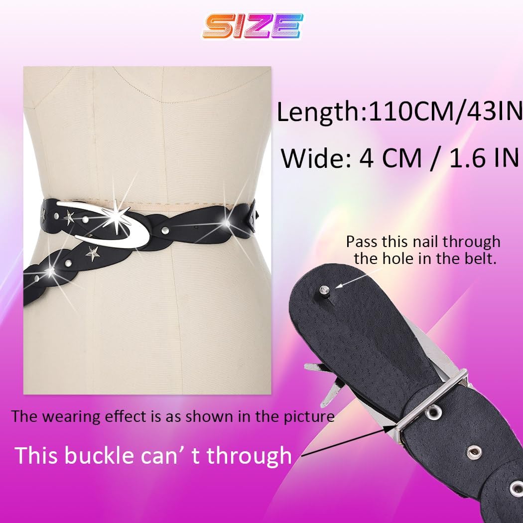 BODIY Star Studded Leather Belt Black Fashion Leather Belt Adjustable Belts Y2K Leather Accessories for Women image 2