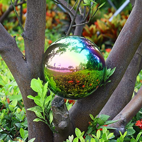 Saglorb Stainless Steel Gazing Mirror Ball 10 Inch Rainbow Garden Sphere Garden Ornaments For Home Housewarming Decorating Gift #TOP2