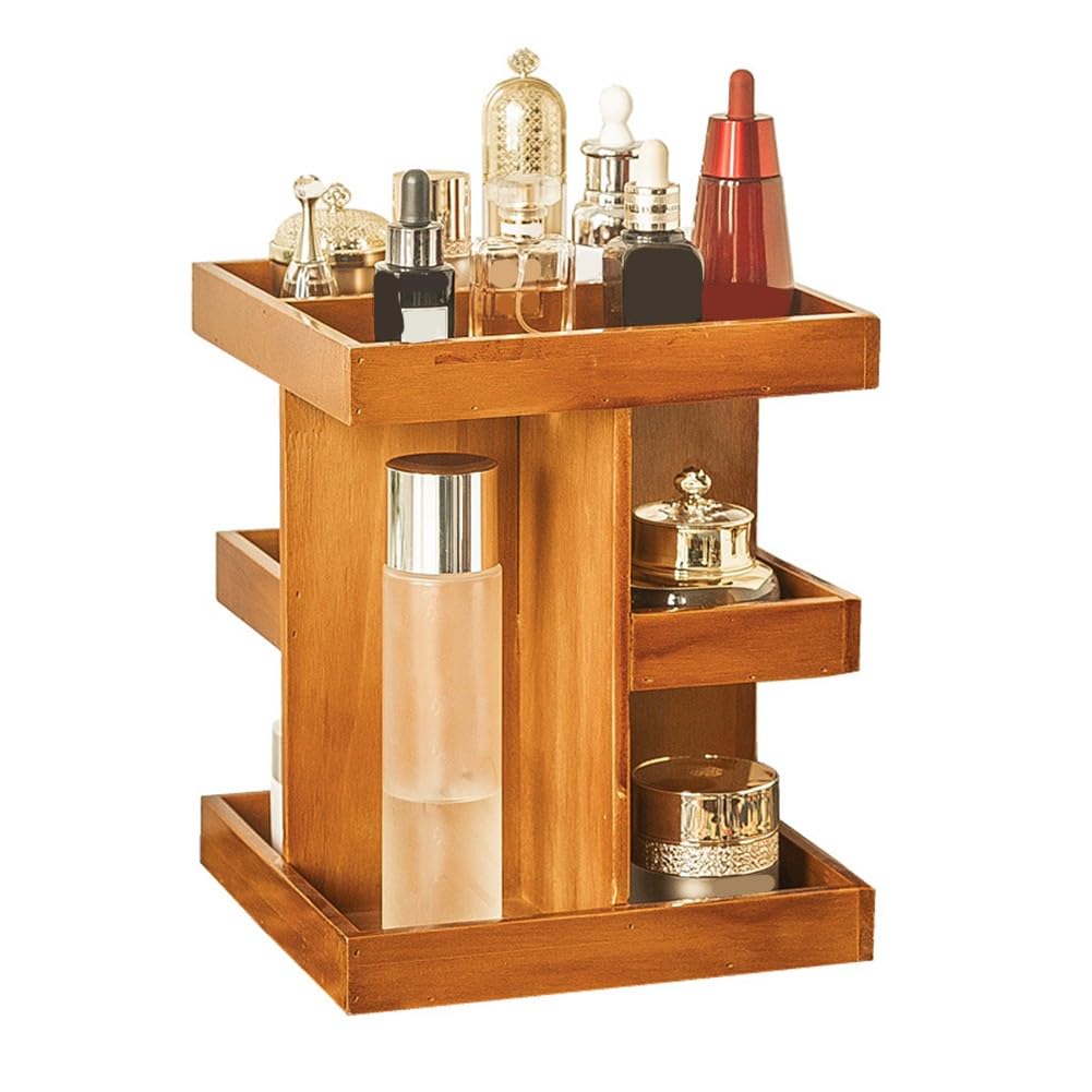 Organizer rotante per profumi da uomo, supporto in legno a 3 livelli con 9 scomparti per orologi e occhiali da sole, organizer da scrivania, camera da letto, bagno, marrone papà marito