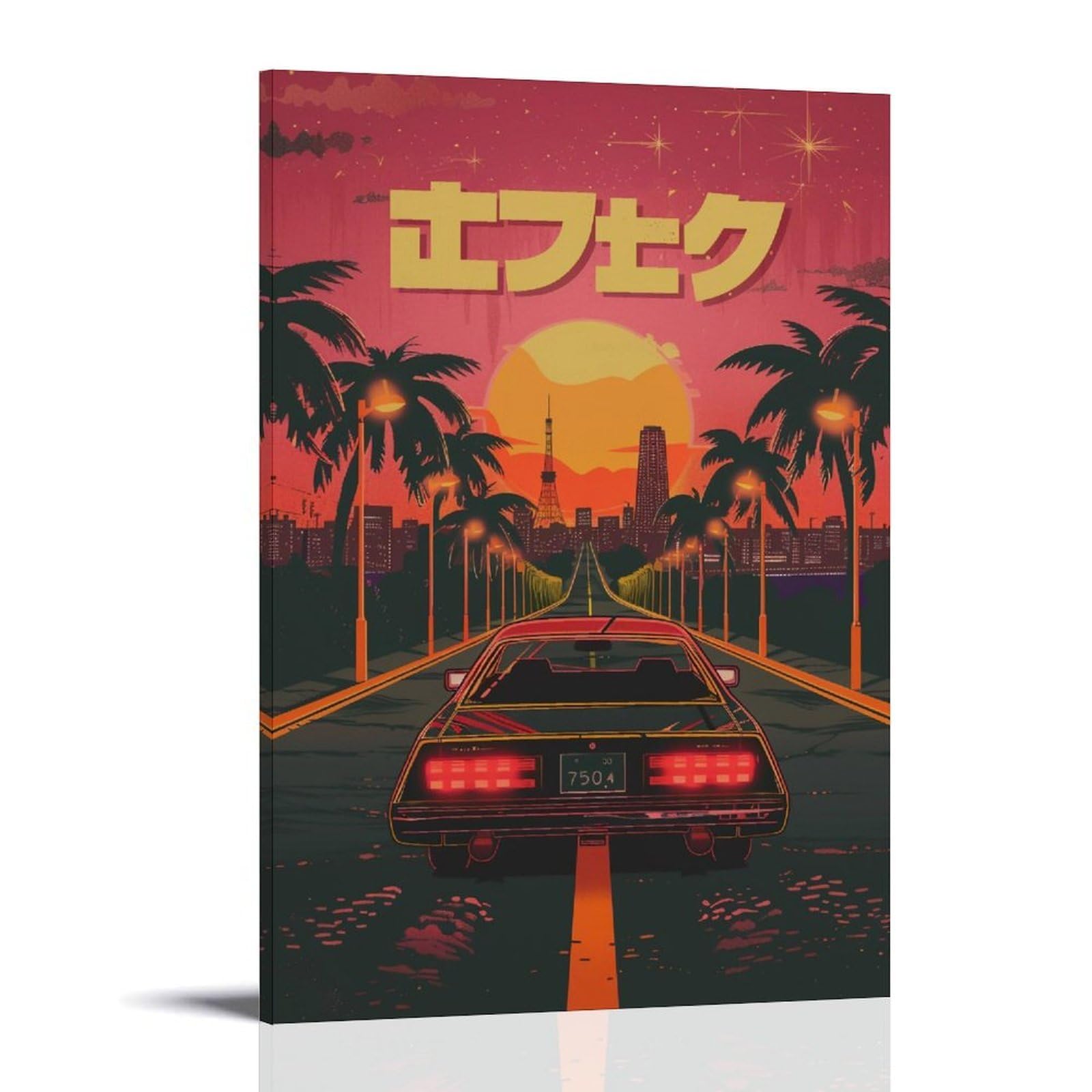 HUERYRYHY Tokyo Night Drive 03 Poster Wall Art Canvas Vintage Aesthetic Painting Decor for Rooms 20x30inch Frame-style