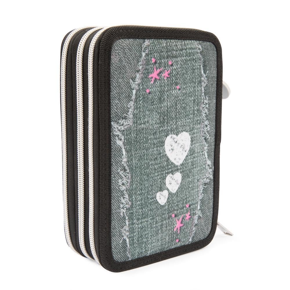 Go Pop - Astuccio Triplo Scuola Panderful Con 3 Zip E 3 Scomparti, Contiene 18 Matite Colorate, 18 Pennarelli e altri Pratici Oggetti per la Scuola,13 l x 19,5 h x 6,5 p