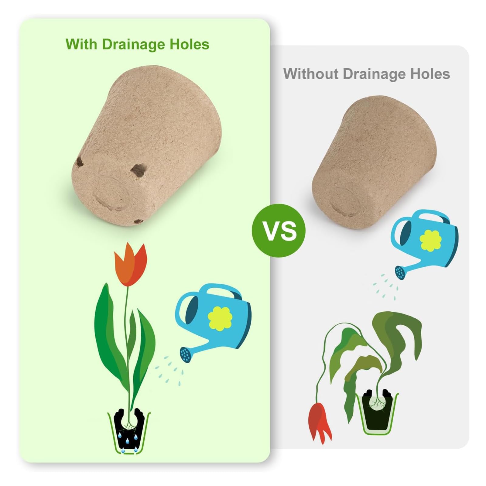 Lot de 100 bacs ronds pour plantes, gestion de l'eau