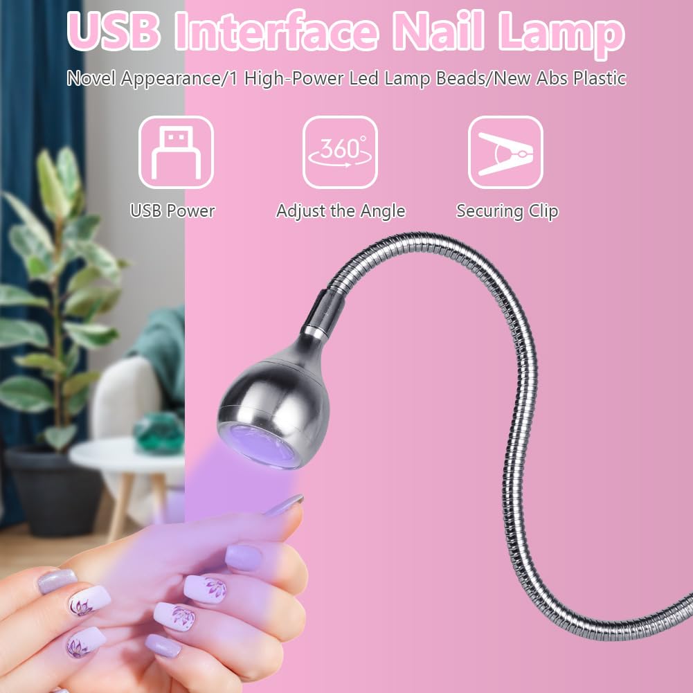 LOPHE Lámpara de Uñas, Secador de uñas UV, 3W USB Lampara Uñas Semipermanentes Giratoria 360° de Gel LED de Cuello de Cisne con Clip e Interruptor, Regalo para Manicura para Mujere