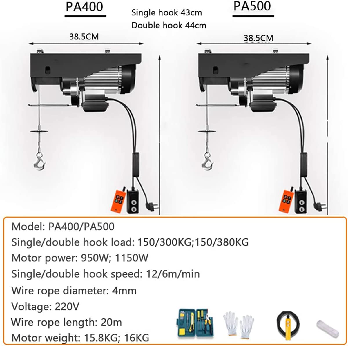 SATUREY Mini Paranco Elettrico per Casa 220 V, Argano di Gru con Telecomando Wireless, Adatto per Commerciale/Casa/Magazzino/Garage,950w,20m