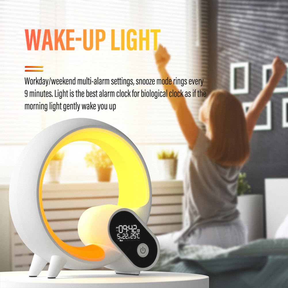 Rhythm Atmosphere Lamp, Sunrise Alarm Clock Wake Up Light, Altoparlante Bluetooth, Luce diurna e notturna con telecomando, Lampada da tavolo dimmerabile Luce notturna per camera da letto white