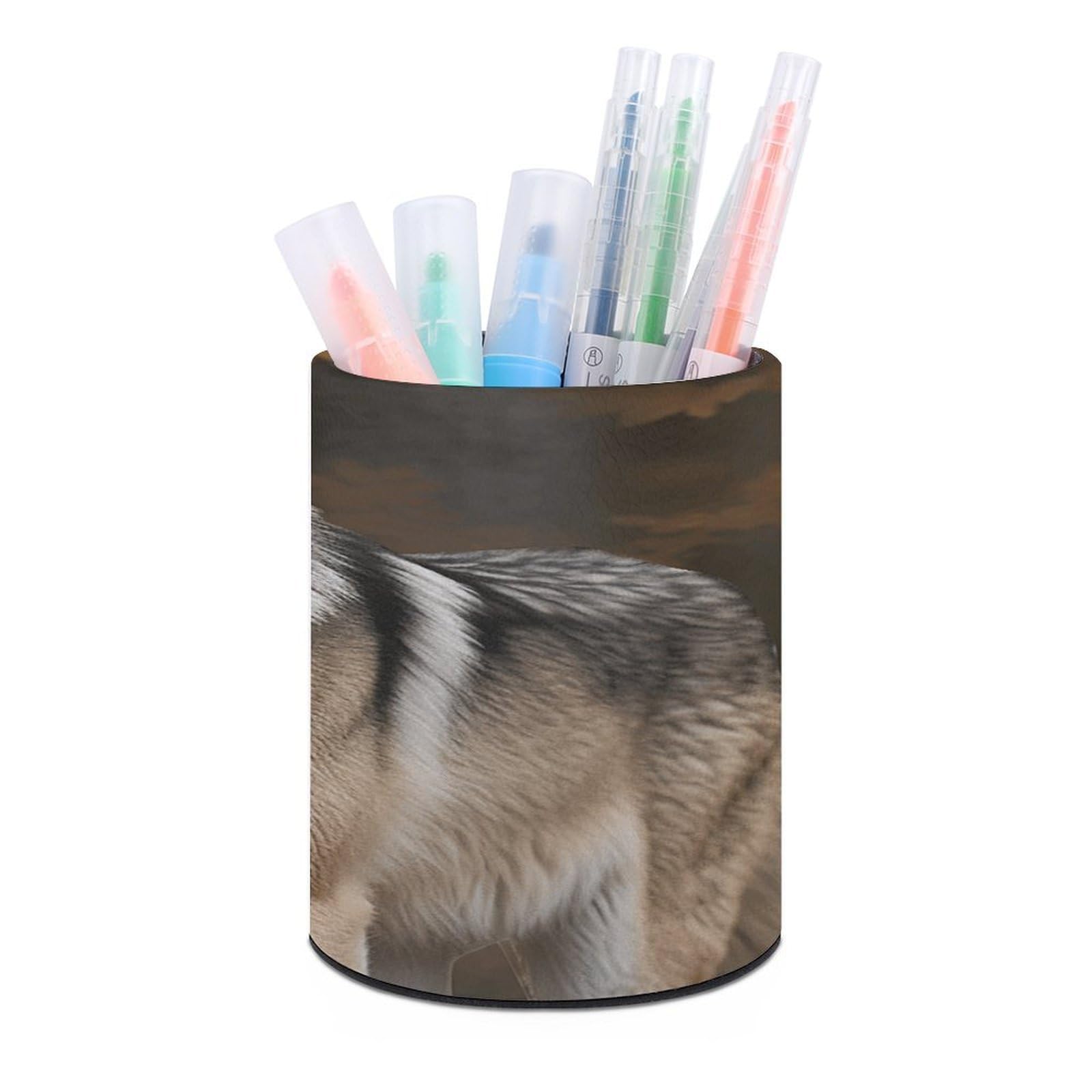 VstaDank Wild Wild Gray Wolf Pen Holder for Desk Makeup Brush Holders Stylish Pen Cup Cute Pencil Cup Round Pencil Holder Decor Brush Scissor Holders for Multifunctional Office Supplies
