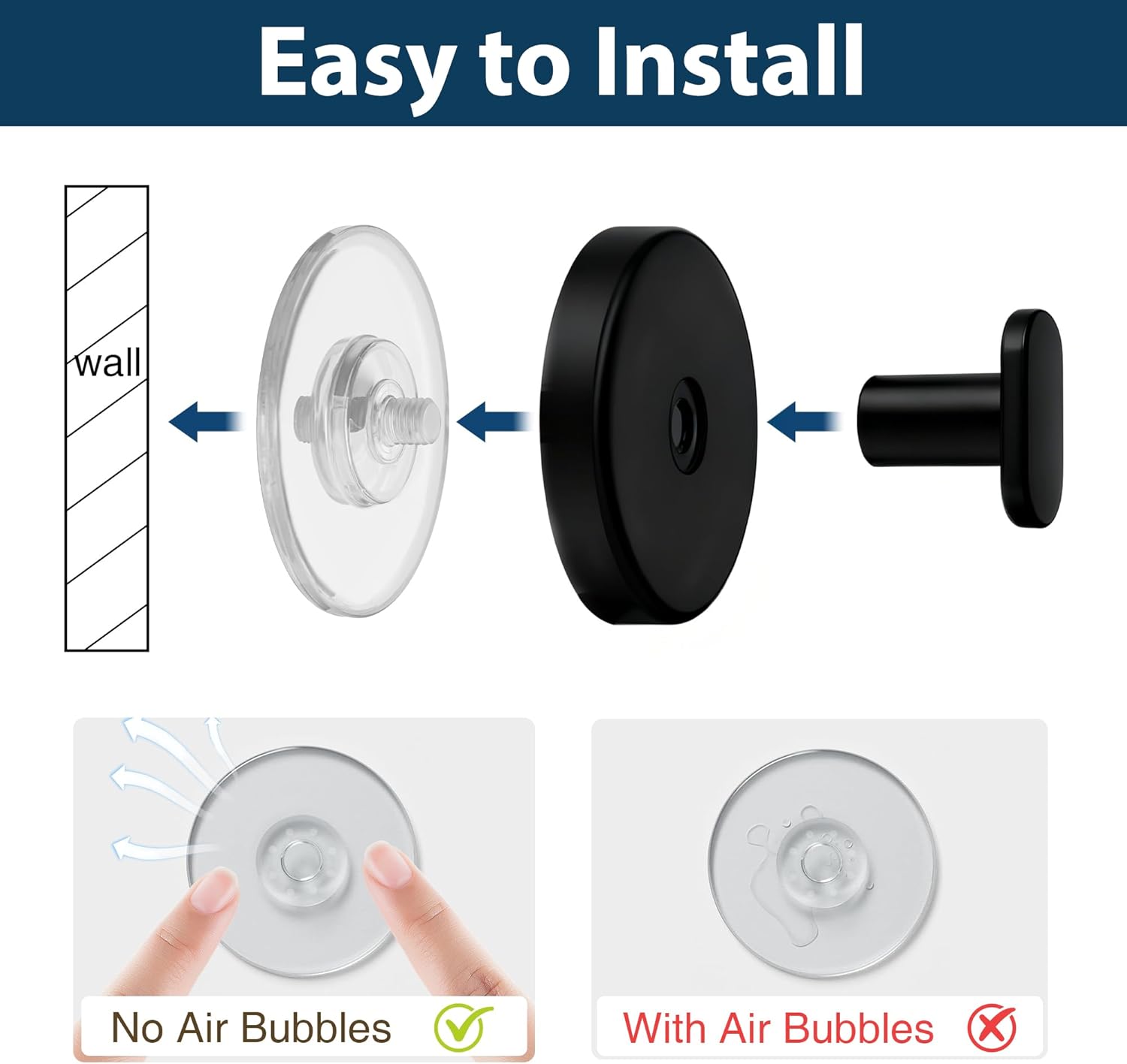 pickpiff Suction Cup Hooks for Shower: 15 LB Strong Wall Hanger for Bathroom, Front Door, Glass, Window, RV, Holder for Towel, Christmas Wreath, Coat, Loofah, Waterproof & Reusable, Matt Black 4 Pack