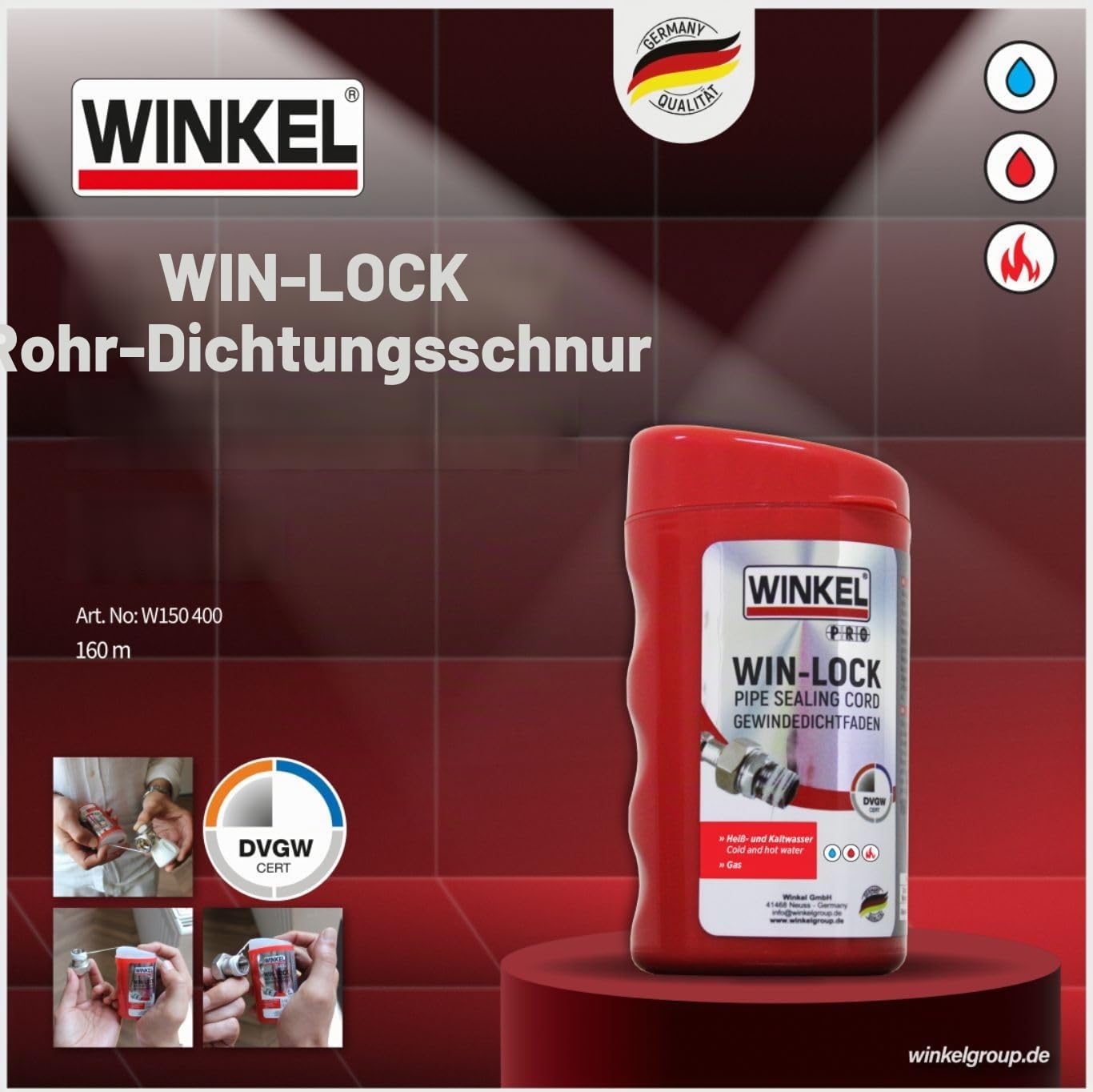 Winkel DVGW-zertifizierter Gewindedichtfaden – 5 X 160 m nicht aushärtendes Dichtband aus Polyamid (nicht PTFE) für Metall - Kunststoffgewinde, sofortige Abdichtung für Sanitärrohre und Armaturen (5)
