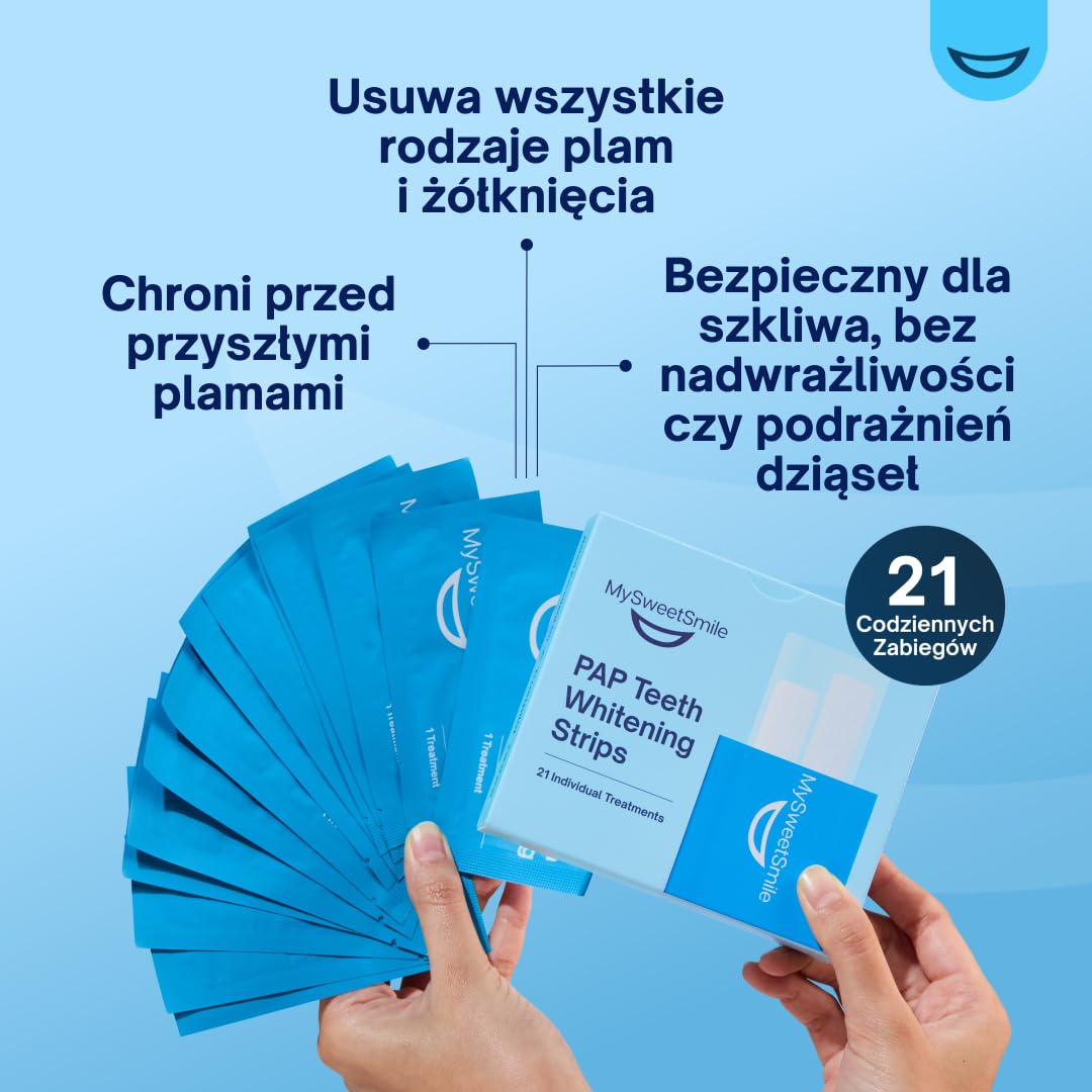 MySweetSmile Paski Wybielające Zęby PAP - Bezpieczne Dla Szkliwa, Bez Nadwrażliwości - Bez Peroksydu - Zatwierdzone Przez Dentystów - Nagroda IndyBest - 21 Zabiegów - Miętowy Smak