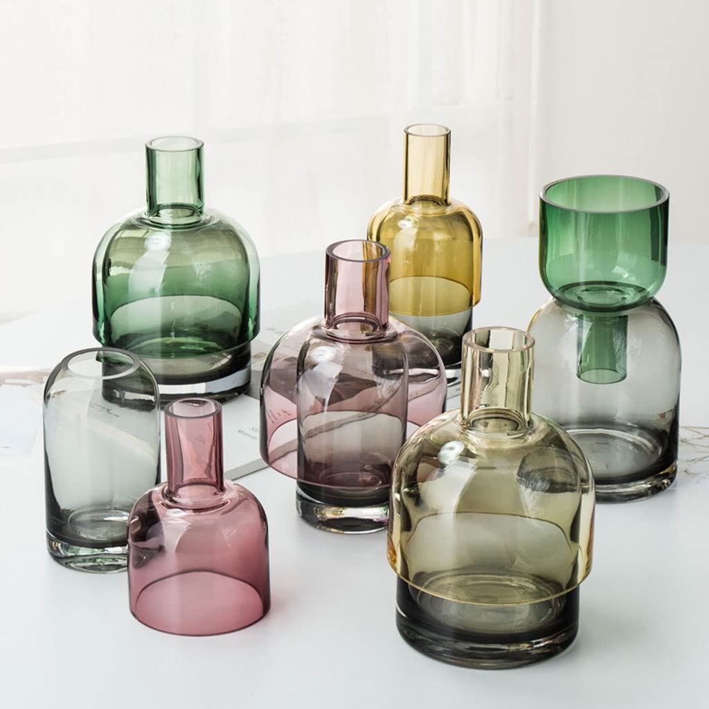 Jarron Florero Jarrón de Vidrio de Doble Transparente Luz nórdica Luz de Lujo Geometría Jarrones Hogar Sala de Estar Decoración Terrario Arte Decoración Jarrones Decorativos(Rot,9.5 * 20cm)